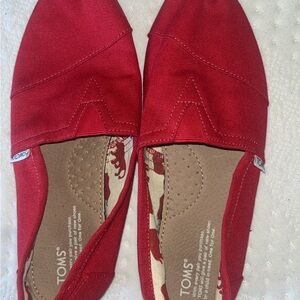 Toms Red Canvas Slip-On Flats with Printed Insole